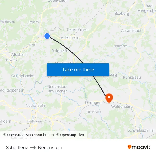 Schefflenz to Neuenstein map