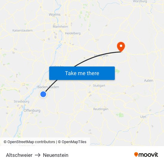 Altschweier to Neuenstein map