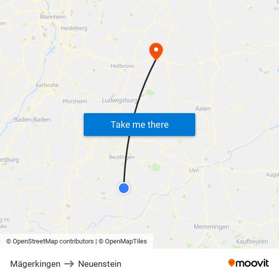 Mägerkingen to Neuenstein map