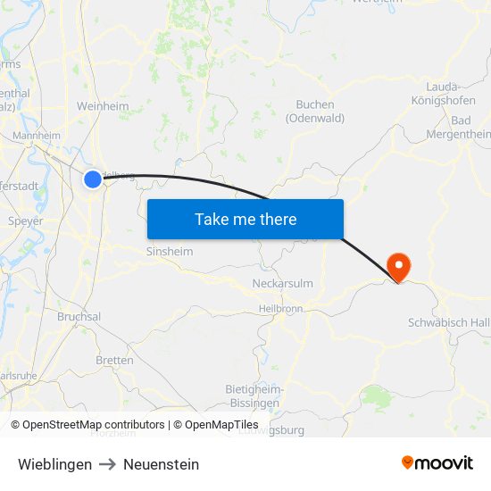 Wieblingen to Neuenstein map