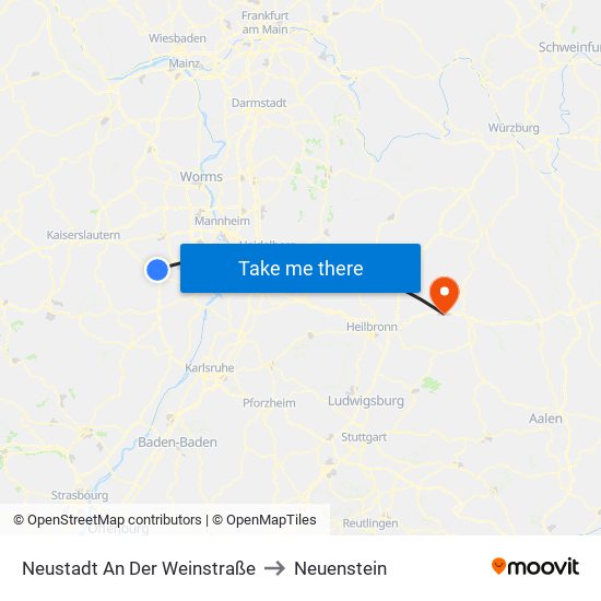 Neustadt An Der Weinstraße to Neuenstein map