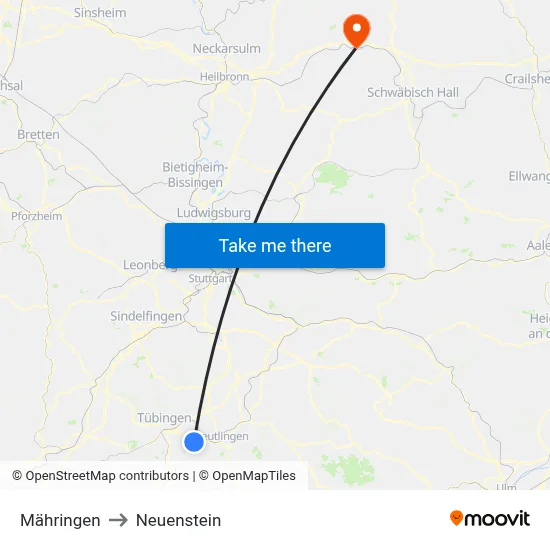 Mähringen to Neuenstein map