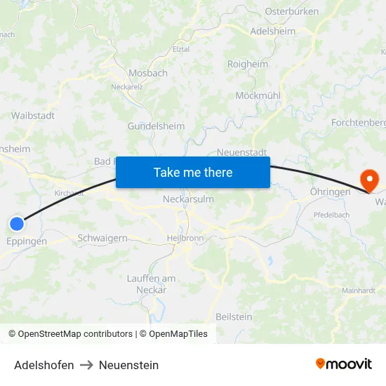 Adelshofen to Neuenstein map