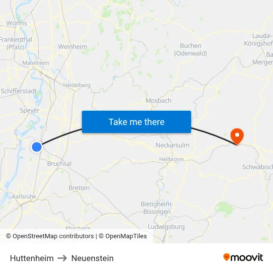 Huttenheim to Neuenstein map