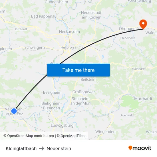 Kleinglattbach to Neuenstein map