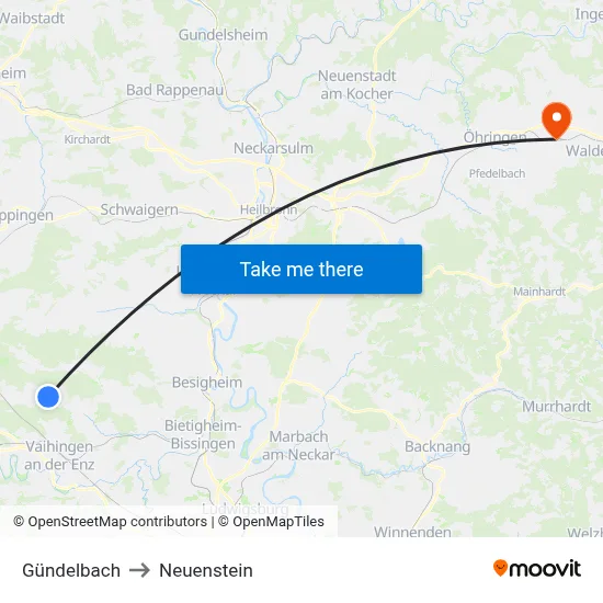 Gündelbach to Neuenstein map
