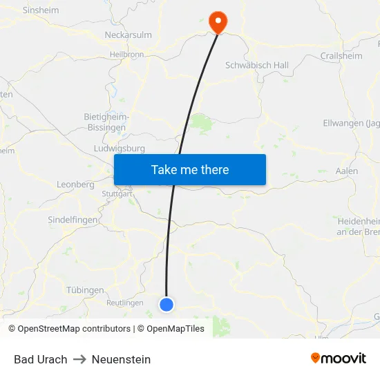 Bad Urach to Neuenstein map