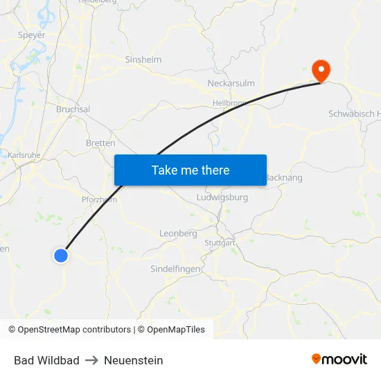 Bad Wildbad to Neuenstein map