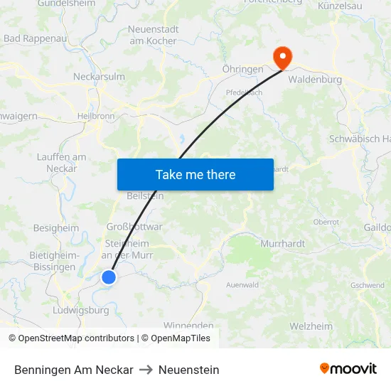 Benningen Am Neckar to Neuenstein map