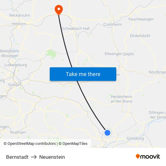 Bernstadt to Neuenstein map