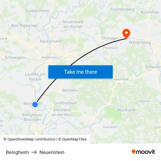 Besigheim to Neuenstein map