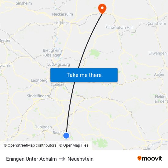 Eningen Unter Achalm to Neuenstein map