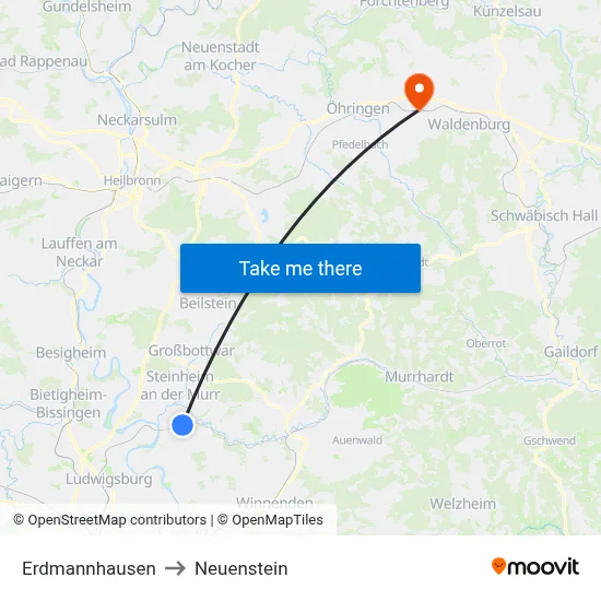Erdmannhausen to Neuenstein map