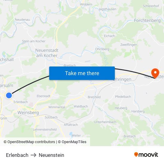 Erlenbach to Neuenstein map