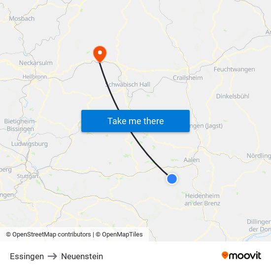 Essingen to Neuenstein map