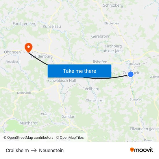 Crailsheim to Neuenstein map