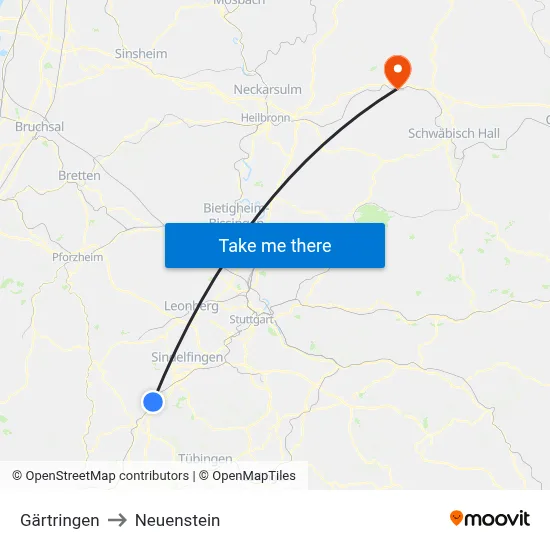 Gärtringen to Neuenstein map
