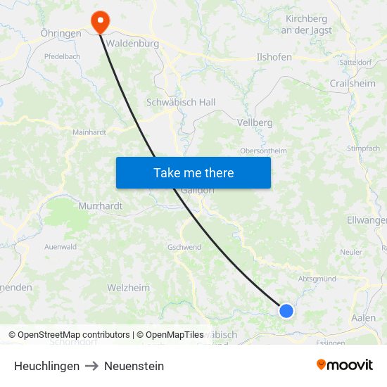 Heuchlingen to Neuenstein map