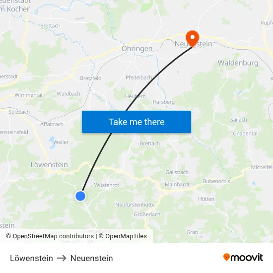 Löwenstein to Neuenstein map