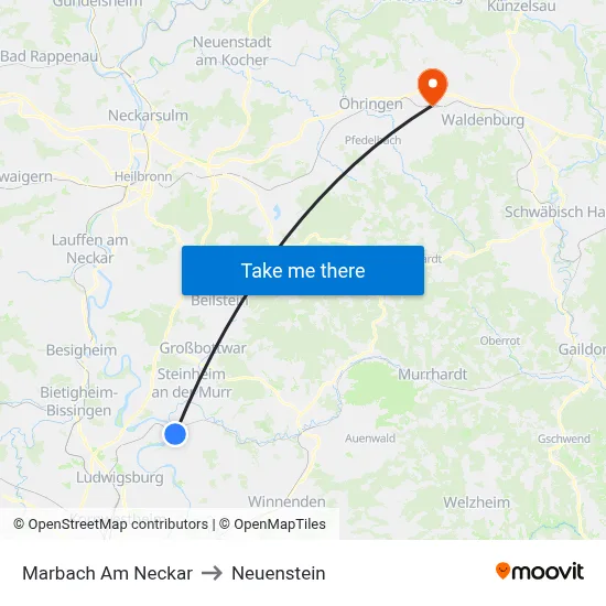 Marbach Am Neckar to Neuenstein map