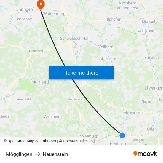 Mögglingen to Neuenstein map