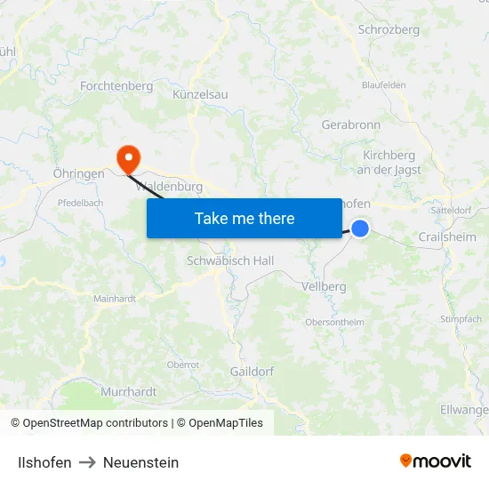 Ilshofen to Neuenstein map