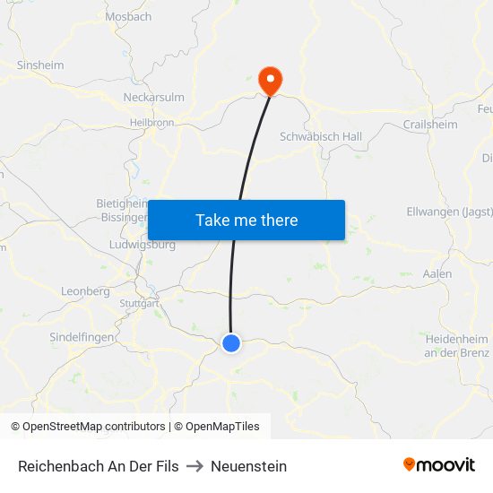 Reichenbach An Der Fils to Neuenstein map