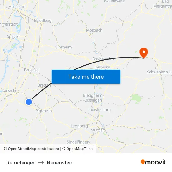 Remchingen to Neuenstein map
