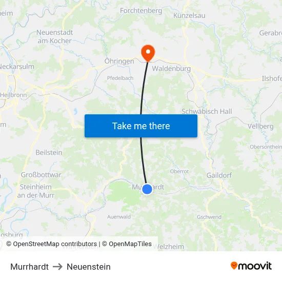 Murrhardt to Neuenstein map