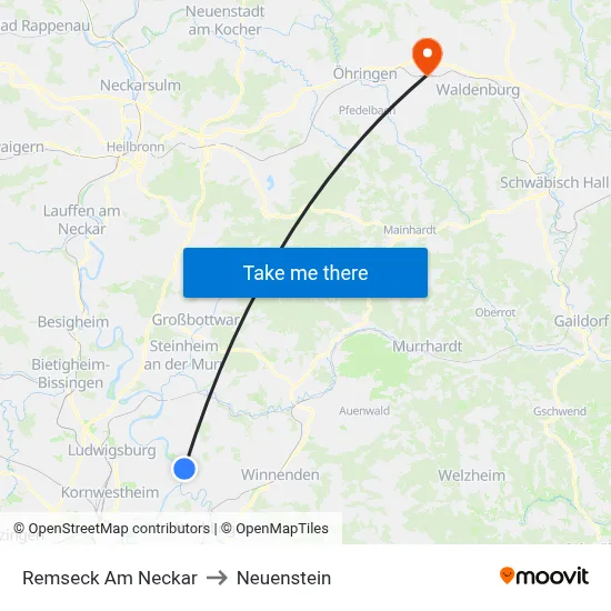 Remseck Am Neckar to Neuenstein map