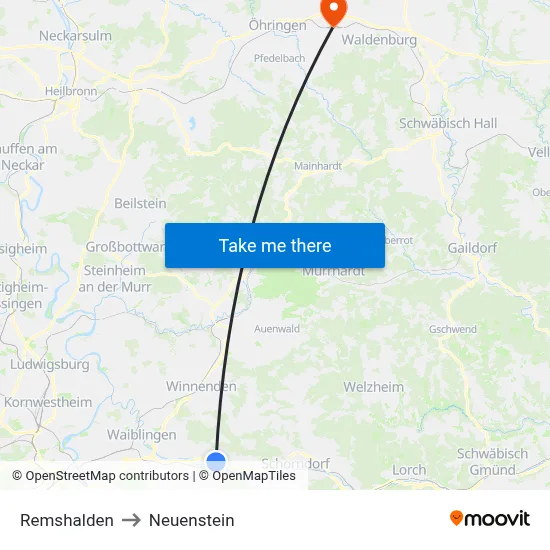 Remshalden to Neuenstein map