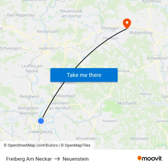 Freiberg Am Neckar to Neuenstein map