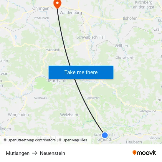 Mutlangen to Neuenstein map