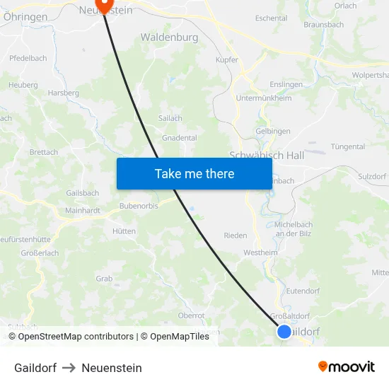 Gaildorf to Neuenstein map
