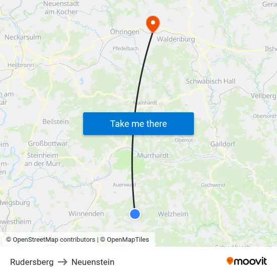 Rudersberg to Neuenstein map