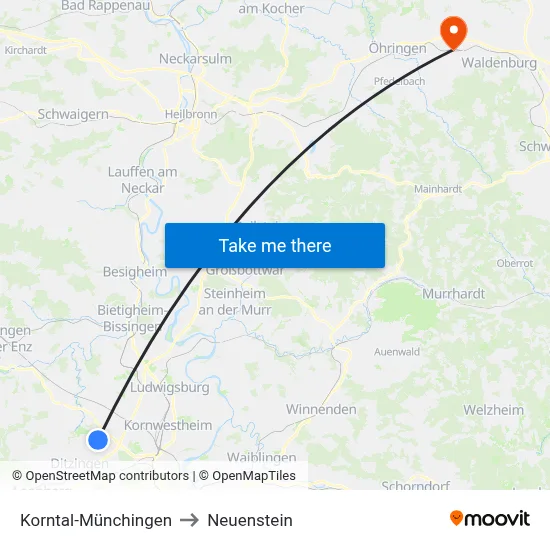 Korntal-Münchingen to Neuenstein map