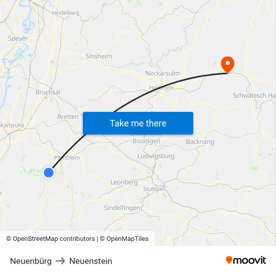 Neuenbürg to Neuenstein map