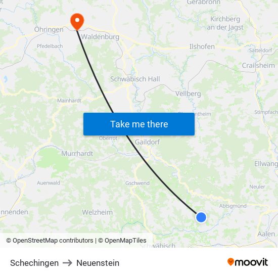 Schechingen to Neuenstein map