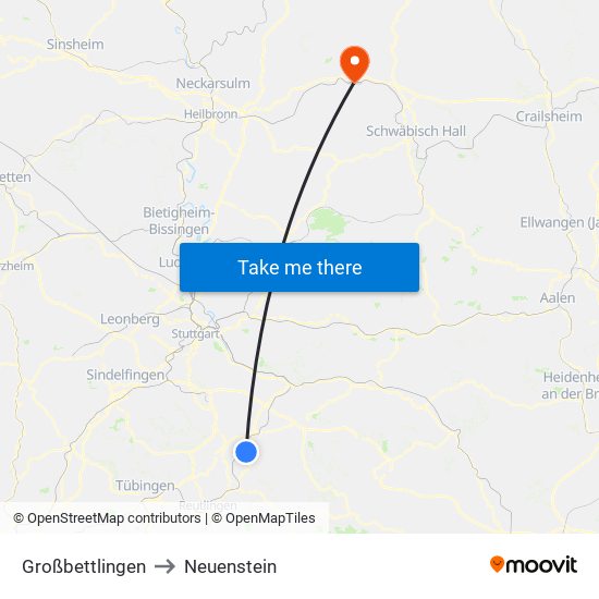 Großbettlingen to Neuenstein map