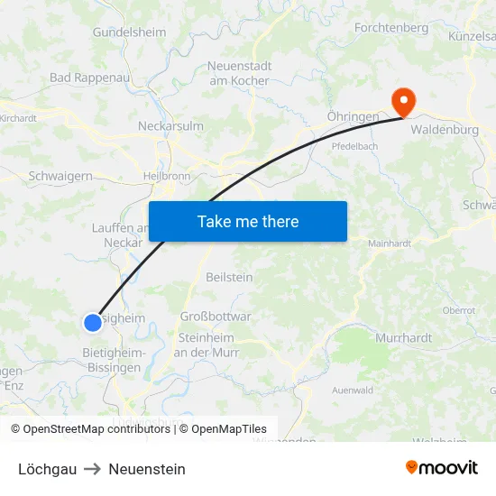 Löchgau to Neuenstein map