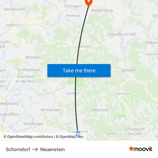 Schorndorf to Neuenstein map