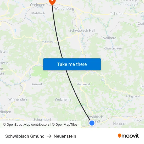 Schwäbisch Gmünd to Neuenstein map