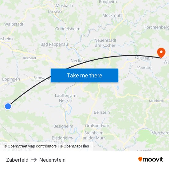 Zaberfeld to Neuenstein map