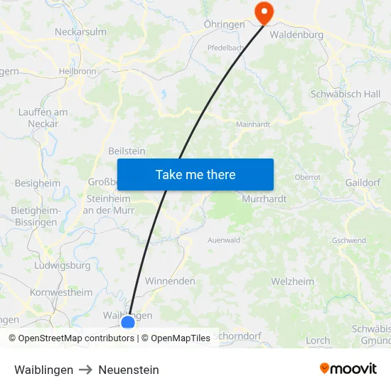 Waiblingen to Neuenstein map