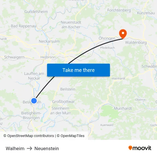 Walheim to Neuenstein map