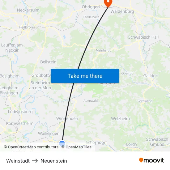 Weinstadt to Neuenstein map