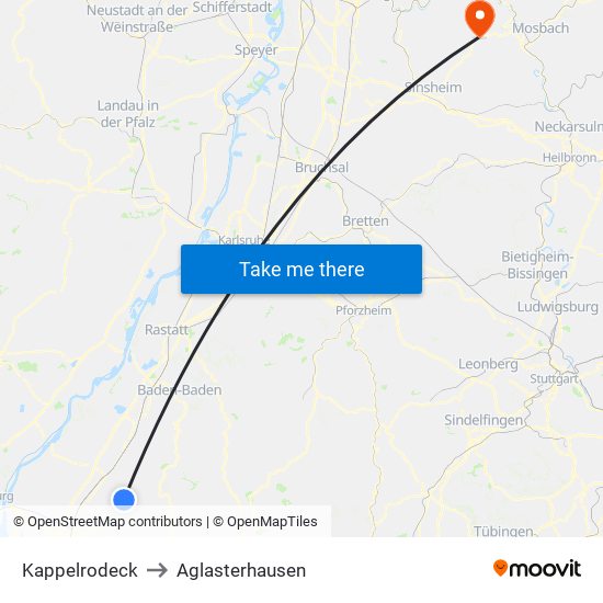 Kappelrodeck to Aglasterhausen map