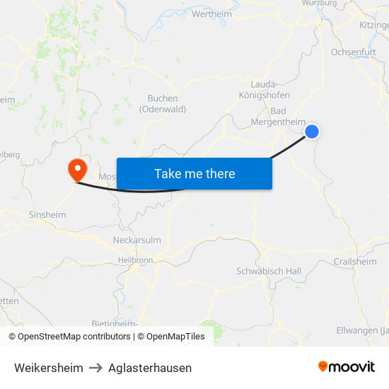 Weikersheim to Aglasterhausen map