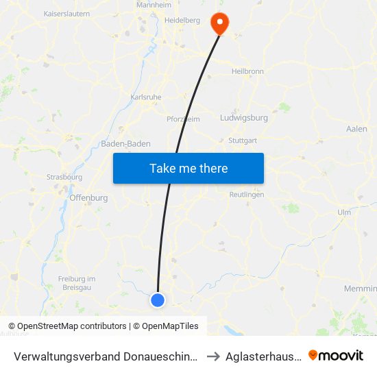 Verwaltungsverband Donaueschingen to Aglasterhausen map