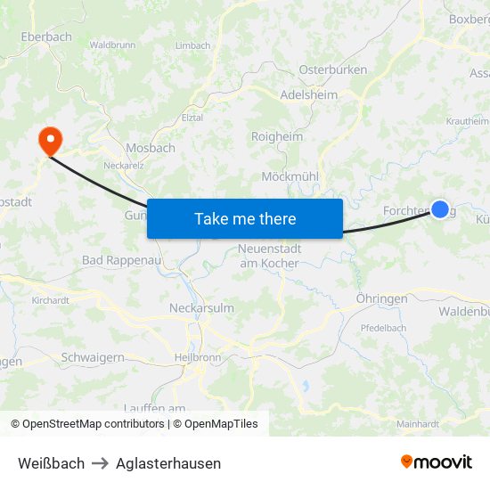 Weißbach to Aglasterhausen map